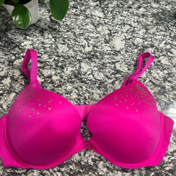 Hot Pink Push-Up Bra with Gold Accents - Picture 1 of 5
